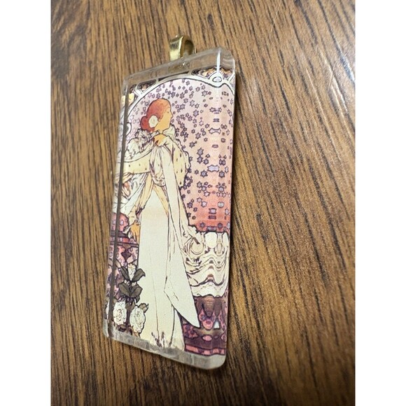 The Lady of the Camelias by Mucha Gallery Pendant Rectangle For Necklace - Picture 2 of 5